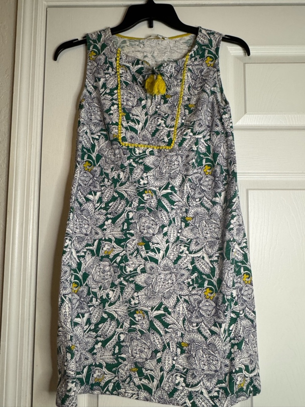 Boden Floral Print Top with Yellow Trim
